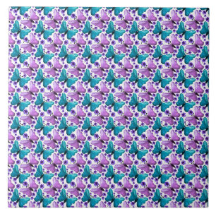 Carreau Papillon floral motif sarcelle violet