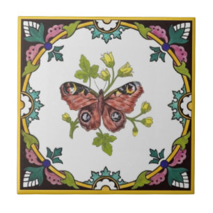 Carreau Papillon Minton couleur main c.1870 Tile Repro