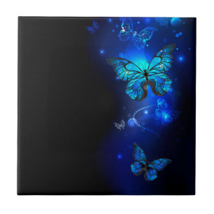 Carreau Papillon Morpho sur fond sombre