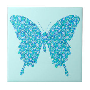 Carreau Papillon, motif en bleu, turquoise, blanc