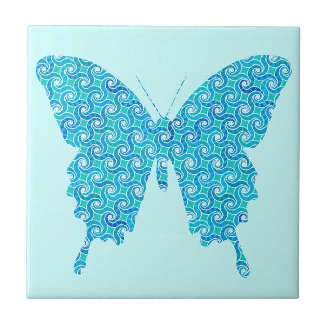 Carreau Papillon, motif en bleu, turquoise, blanc (Devant)