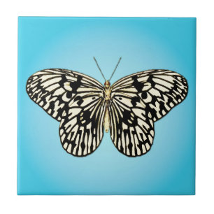 Carreau Papillon - noir et blanc sur turquoise
