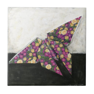 Carreau Papillon Origami sur papier floral