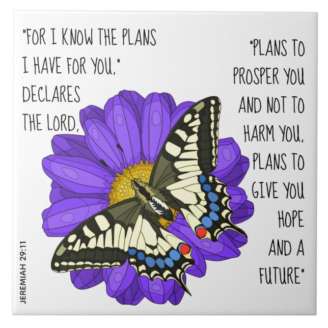 Carreau Papillon peint, vers de Jeremiah 29:11 (Devant)