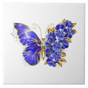 Carreau Papillon saphir à fleurs