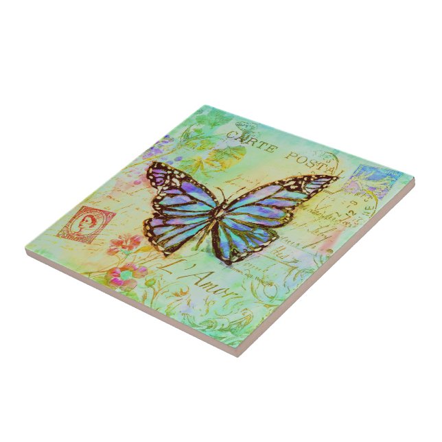 Carreau Papillon sarcelle et violet (Côté)