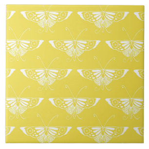 Carreau Papillon stylisé d'art déco - jaune et blanc