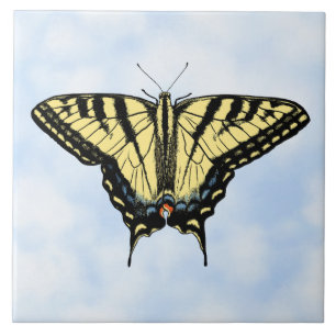 Carreau Papillon Swallowtail Jaune sur Ciel Bleu Personnal