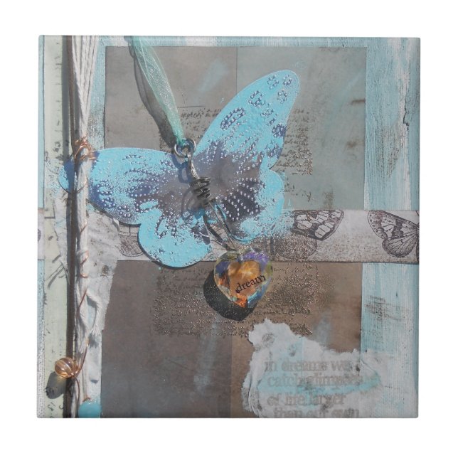 Carreau Papillon turquoise - Art multimédia mixte (Devant)
