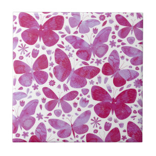 Carreau Papillons Aquarelle Magenta Rose