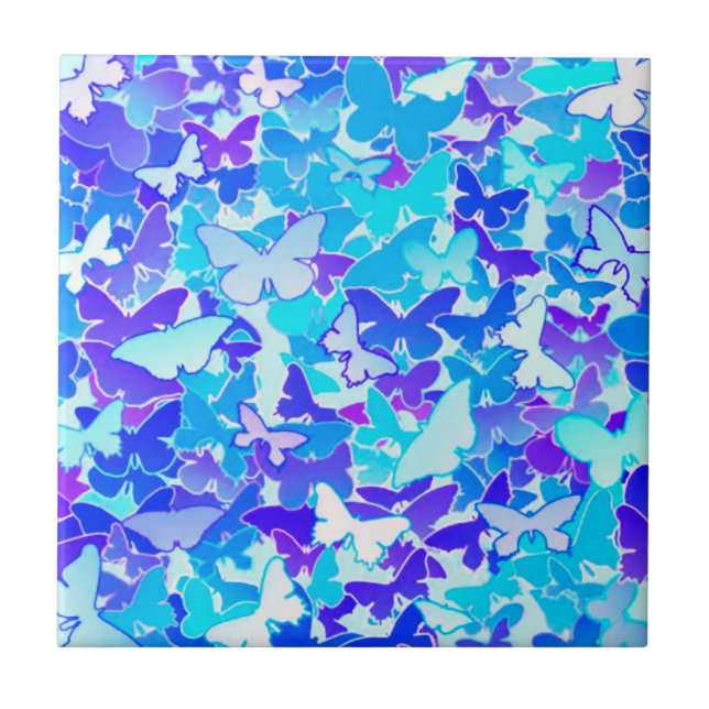 Carreau Papillons, bleu, turquoise, lavande (Devant)
