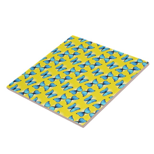Carreau Papillons bleus motif sur jaune (Côté)