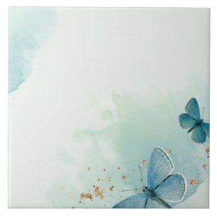 Carreau Papillons d'aquarelle bleu décoratif