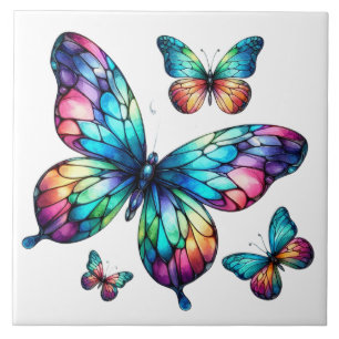Carreau Papillons en verre arc-en-ciel éclairés