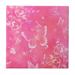 Carreau Papillons et fleurs - Art rose