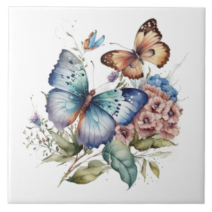 Carreau Papillons et fleurs et verdure
