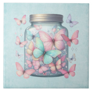 Carreau Papillons Fantaisistes dans un Pot