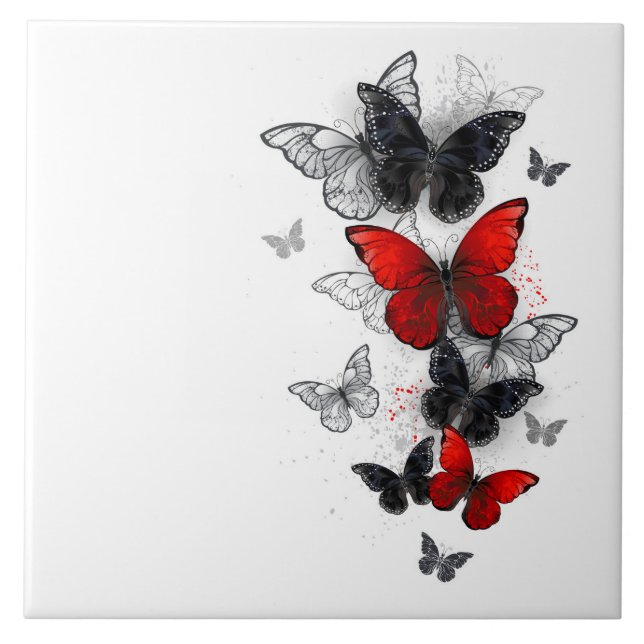 Carreau Papillons noirs et rouges volants (Devant)