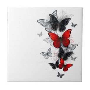 Carreau Papillons noirs et rouges volants