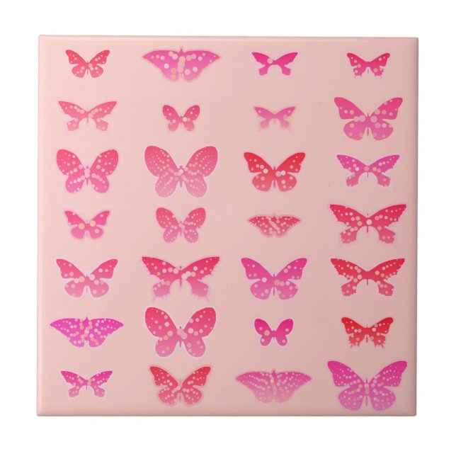 Carreau Papillons, rose profond, rose pâle arrière - plan (Devant)