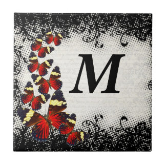 Carreau Papillons rouges sur dentelle noire