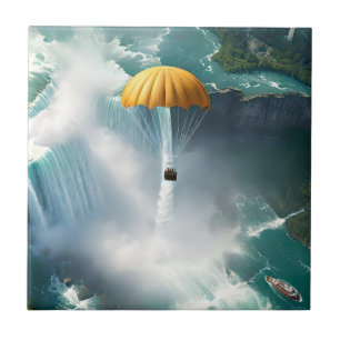Carreau Parachute Au-Dessus Des Chutes Du Niagara Dans Un 