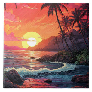 Carreau Paradis de l'île de la plage tropicale au coucher 