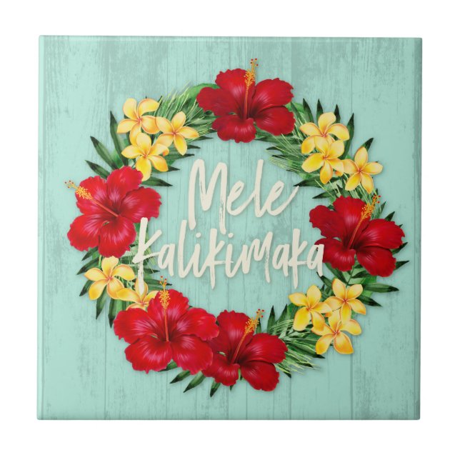 Carreau Paradis tropical Hawaiian Holiday Wreath Wood (Devant)