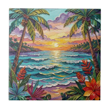 Paradis tropical | Scène de plage côtière Impasto