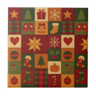 Carreau Parcelle rouge vert Patchwork Rustique Ferme Flora