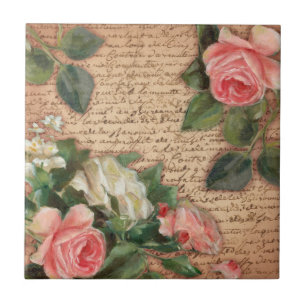Carreau Parchemin vintage et roses chics minables