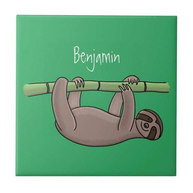 Carreau Paresse souriante mignon sur dessin animé en bambo (Devant)