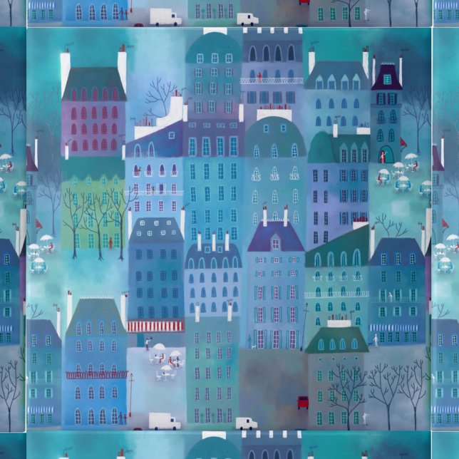 Carreau Paris Blues (Paris cityscape art blue green purple ceramic tile)