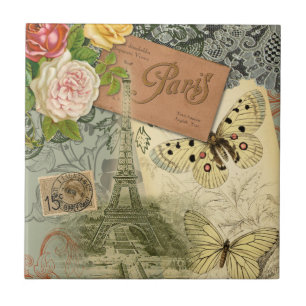 Carreau Paris France Art Antique Collage Eiffel Français