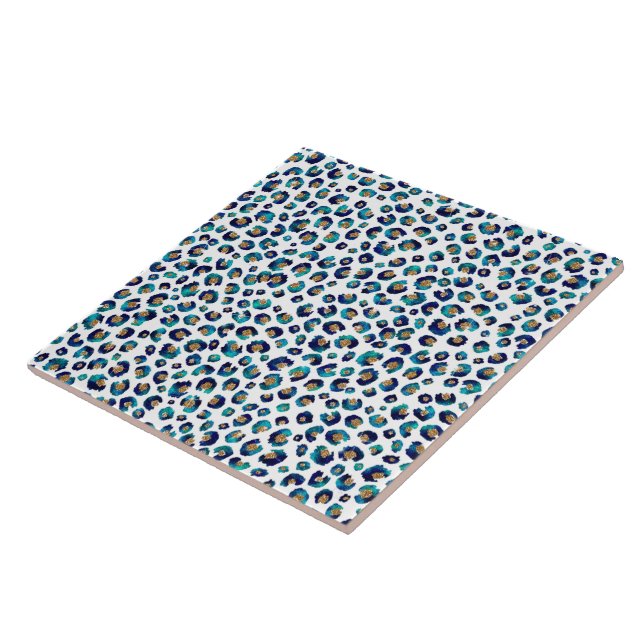 Carreau Parties scintillant d'or bleu Motif Leopard (Côté)