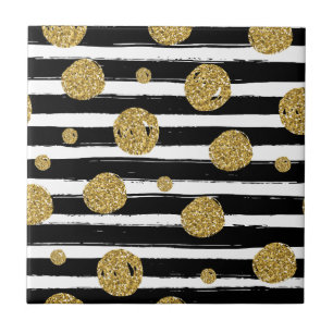 Carreau parties scintillant en or Faux points Bandes blanc