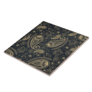 Carreau Parties scintillant en or gris foncé Paisley motif