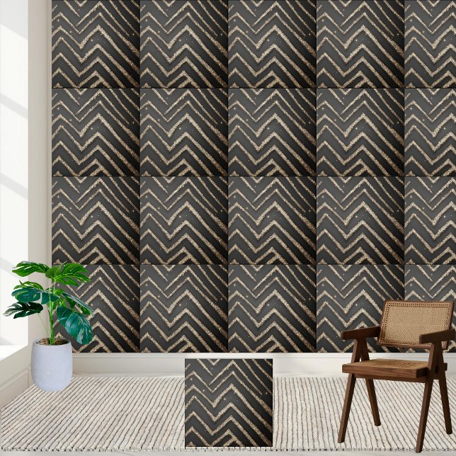 Carreau Parties scintillant étincelante Black Gold Silver  (Sparkling Glitter Black Gold Silver Stylish Ceramic Tile)