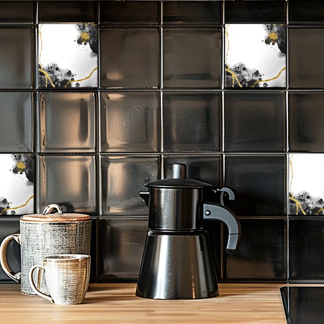 Carreau Parties scintillant noir blanc et or (Créateur téléchargé)