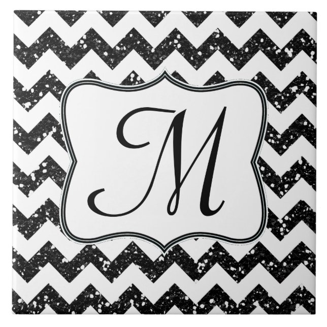 Carreau Parties scintillant noire moderne Chevron Monogram (Devant)