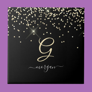 Carreau Parties scintillant or & Monogramme Nom de script