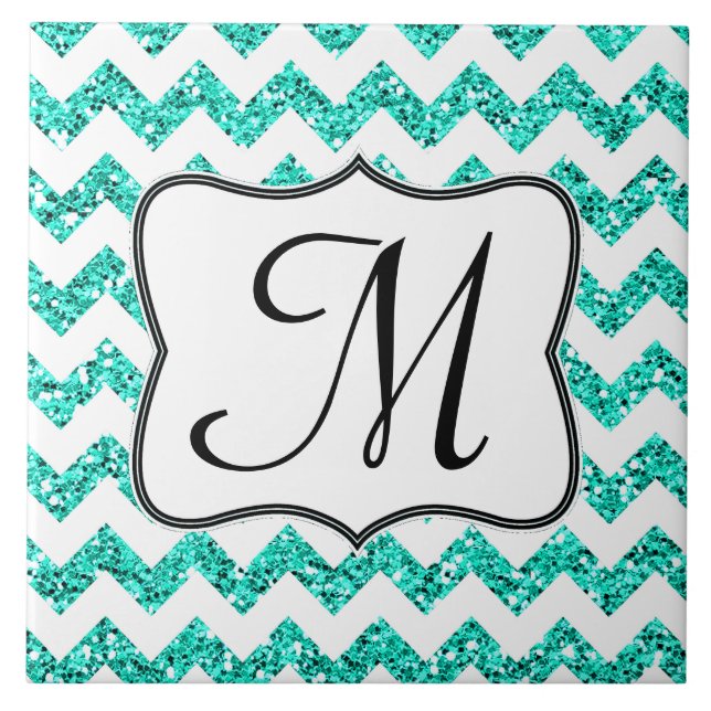 Carreau Parties scintillant Turquoise moderne Chevron Mono (Devant)