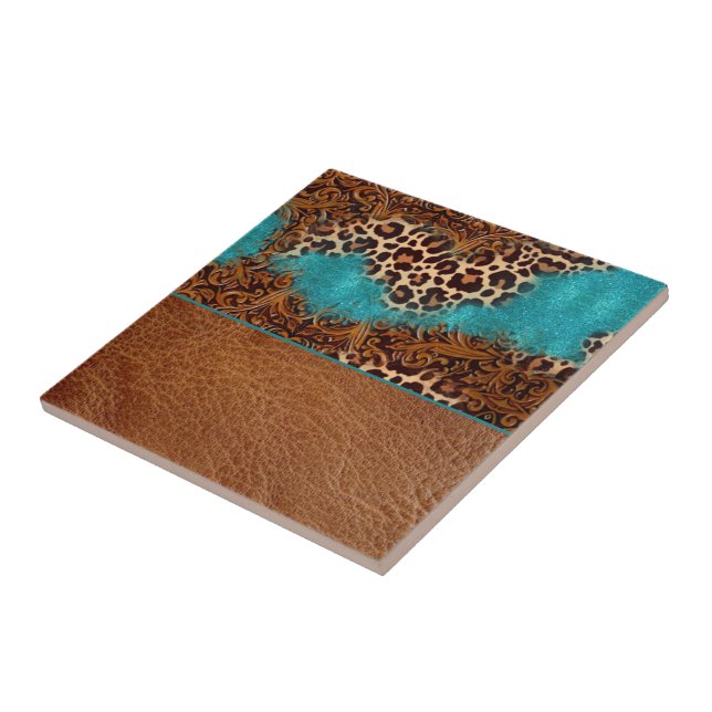 Carreau Parties scintillant Turquoise Occidentale Léopard  (Côté)