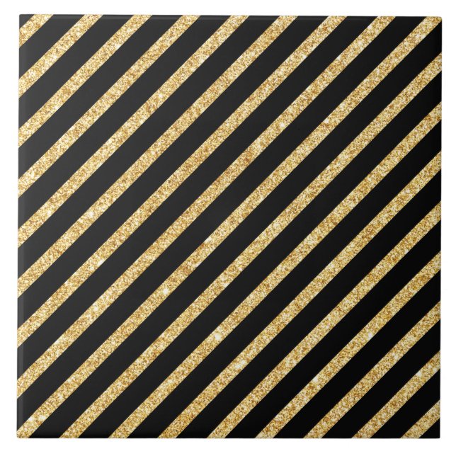 Carreau Parties scintillantes d'or et motif diagonal noir (Devant)