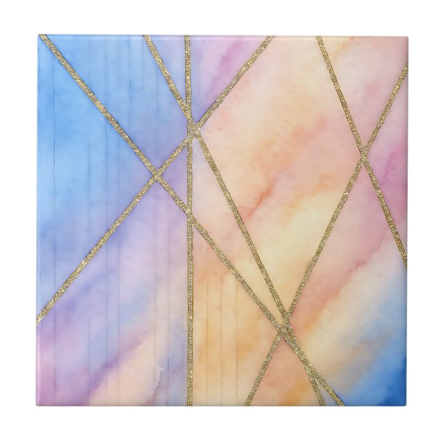 Carreau Pastel Aquarelle Motif géométrique rose, bleu (Devant)