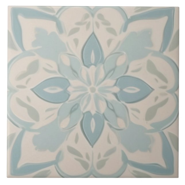 Carreau Pastel Bébé Bleu & Blanc Décoratif Floral (Devant)