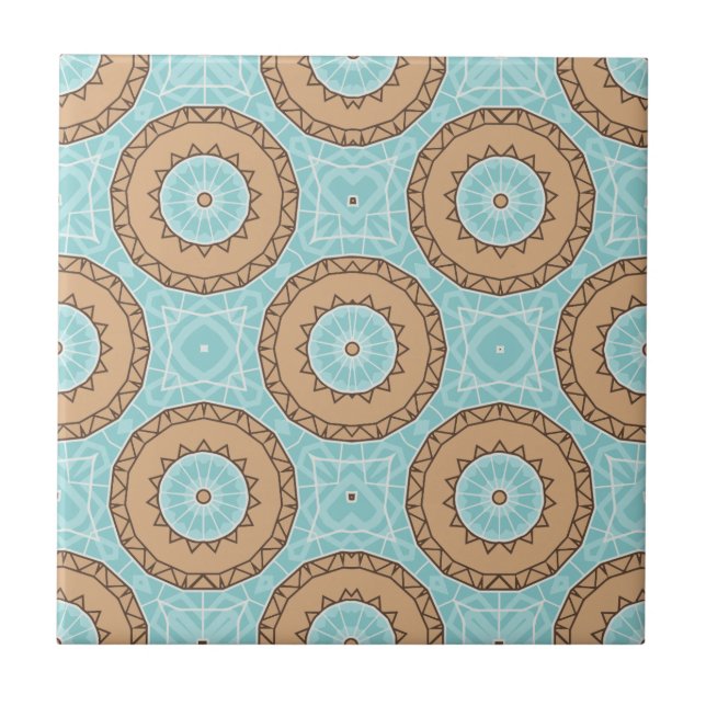 Carreau Pastel Blue & Camel Brown Marocain Mosaic Motif (Devant)
