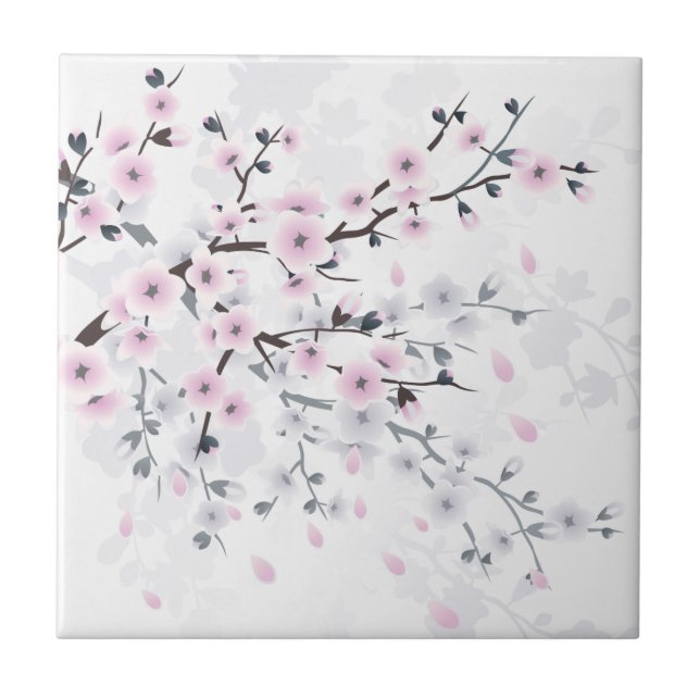 Carreau Pastel Cherry Blossom Floral Illustration (Devant)
