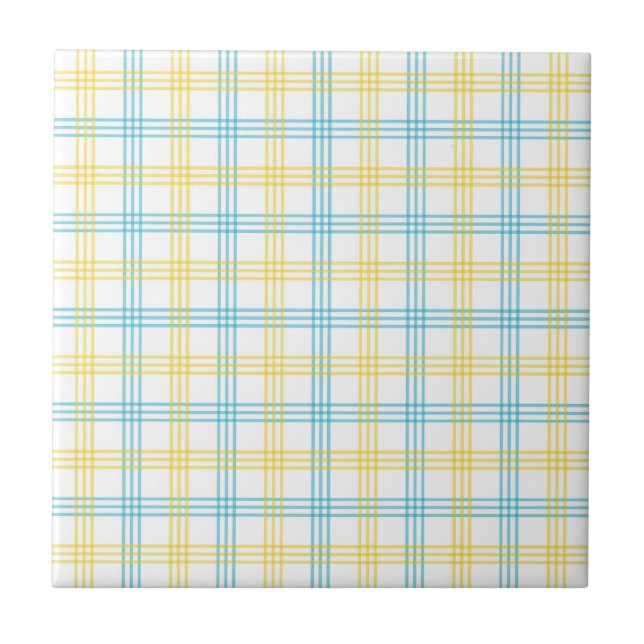 Carreau Pastel Plaid Blue Yellow Accent Ceramic Tile (Devant)