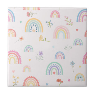 Carreau Pastel Rainbows Coeurs Fleur sauvage Petite infirm